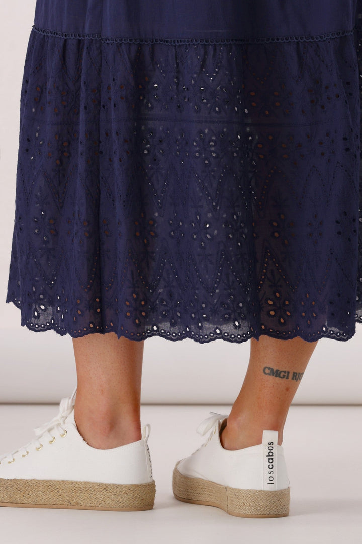 Gloss the Label Taia Broderie Hem Skirt Midnight