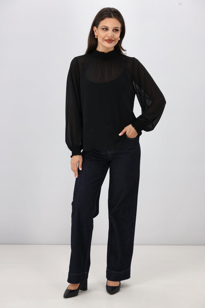 Gloss The Label Zeyna Shirred Neck Top Black