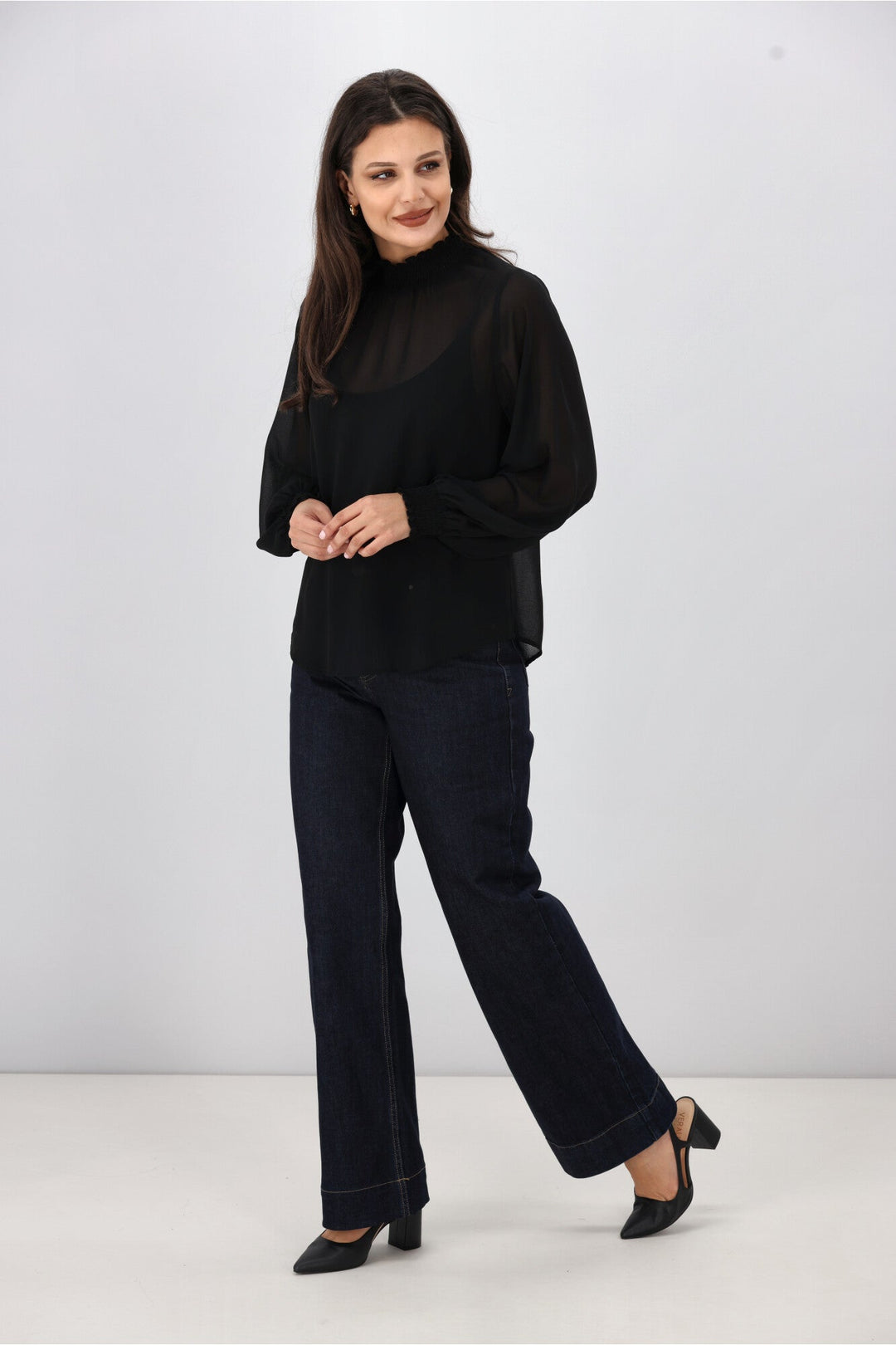 Gloss The Label Zeyna Shirred Neck Top Black