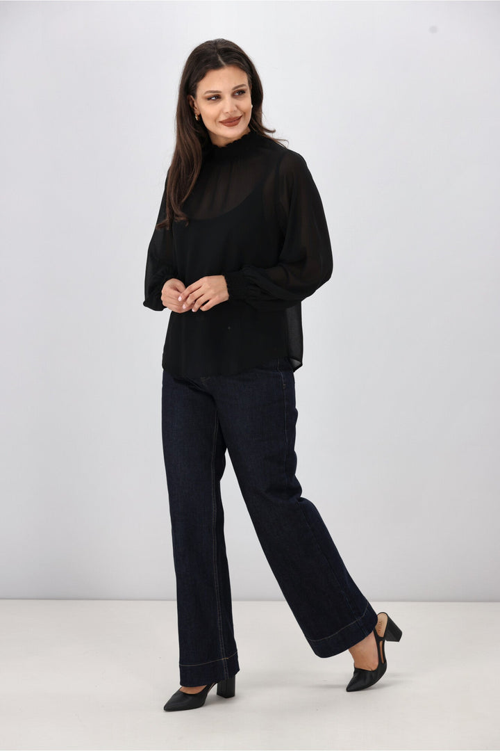 Gloss The Label Zeyna Shirred Neck Top Black