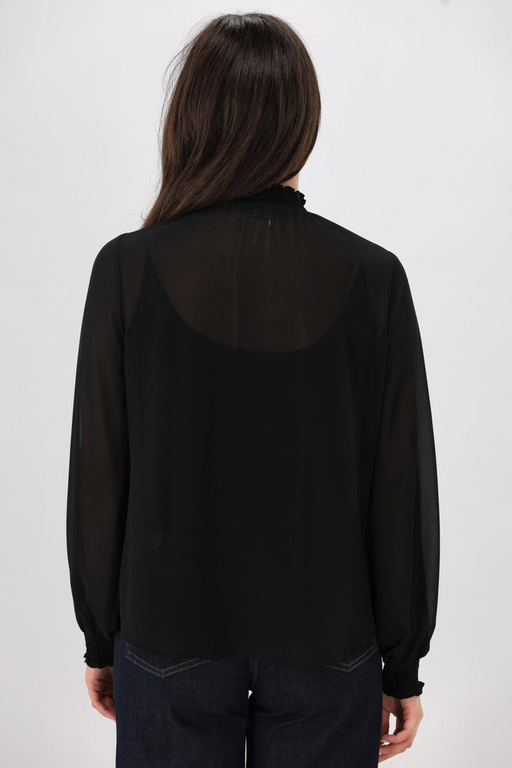 Gloss The Label Zeyna Shirred Neck Top Black