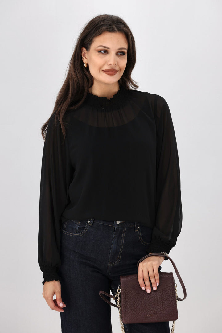 Gloss The Label Zeyna Shirred Neck Top Black