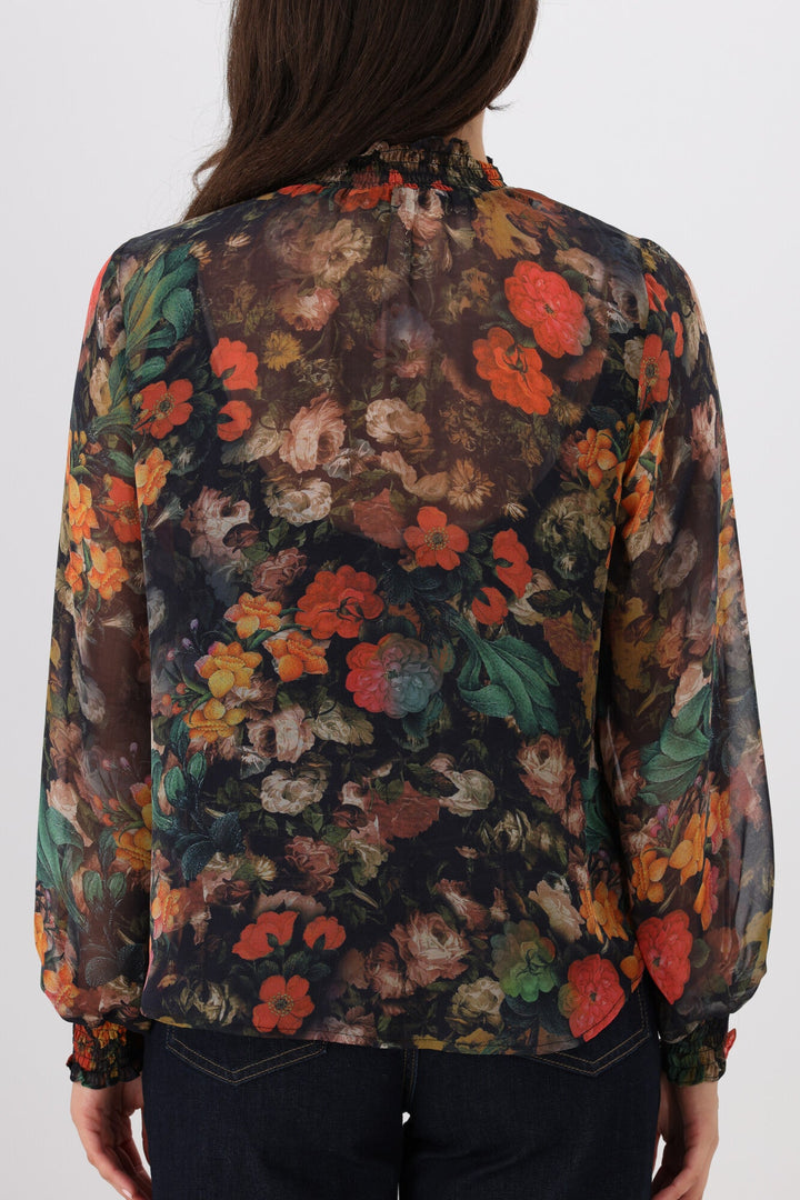 Gloss The Label Zeyna Shirred Neck Top Floral Print
