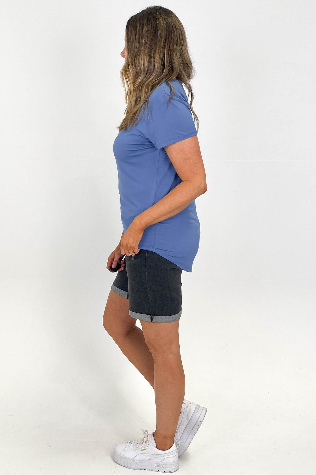 Go Girl Bamboo V Neck Tee Shirt French Blue