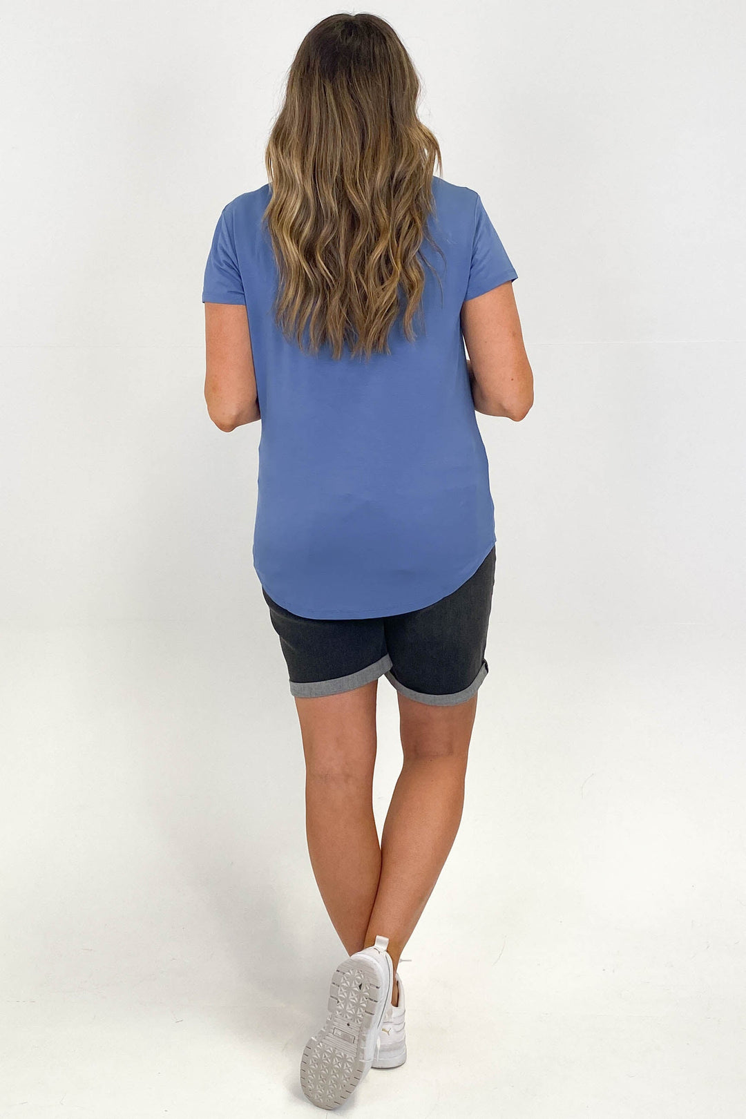 Go Girl Bamboo V Neck Tee Shirt French Blue