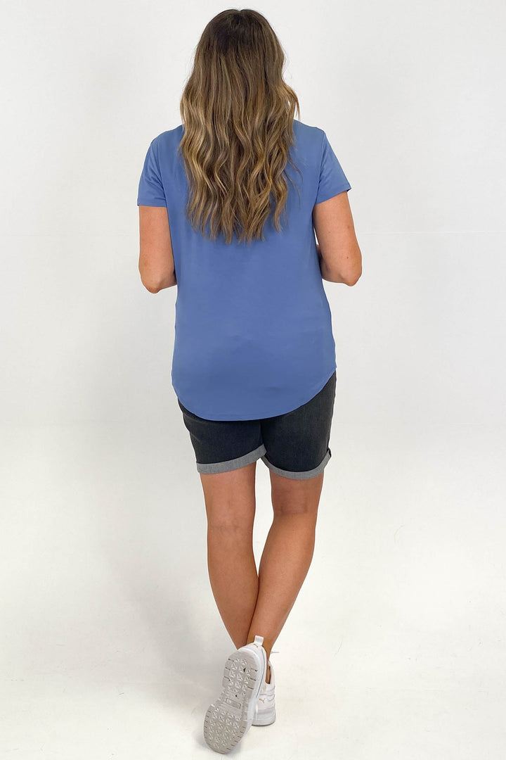 Go Girl Bamboo V Neck Tee Shirt French Blue