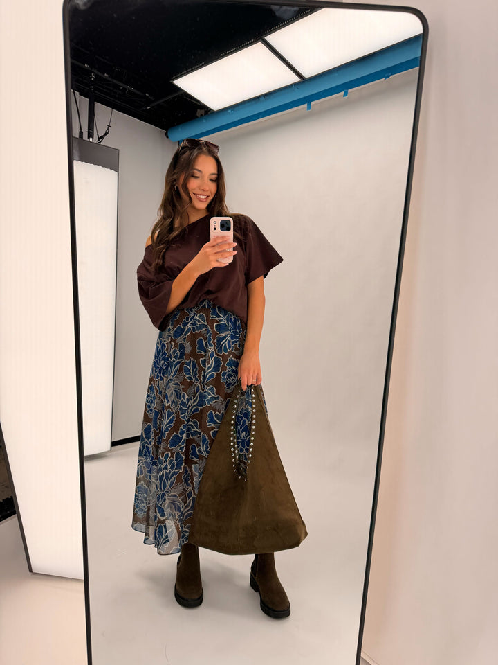 Ayva Prebble Skirt Chocolate Blue Print