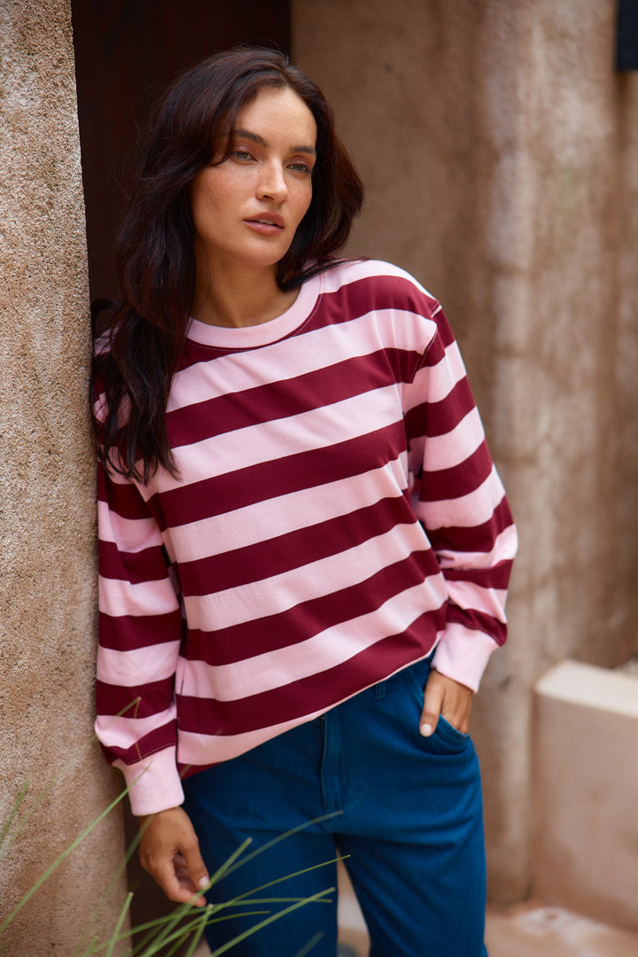 Betty Basics Stazie Sweatshirt Pink Red Stripe