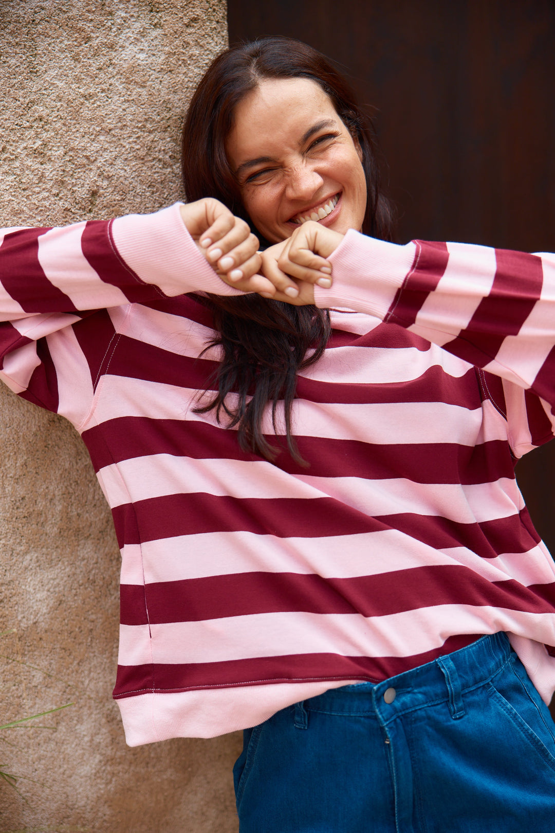 Betty Basics Stazie Sweatshirt Pink Red Stripe