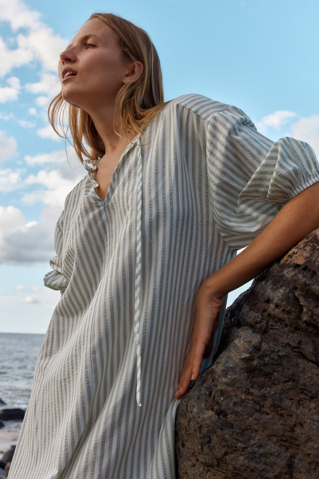 Betty Basics Livvy Dress Sage Stripe