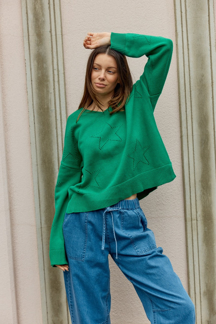 Betty Basics Selene Star Sweater Green