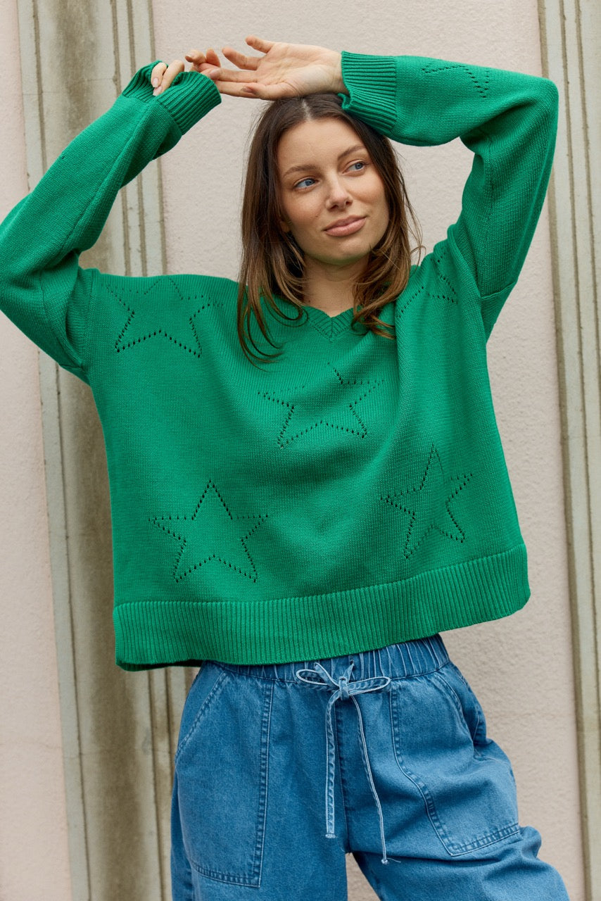 Betty Basics Selene Star Sweater Green
