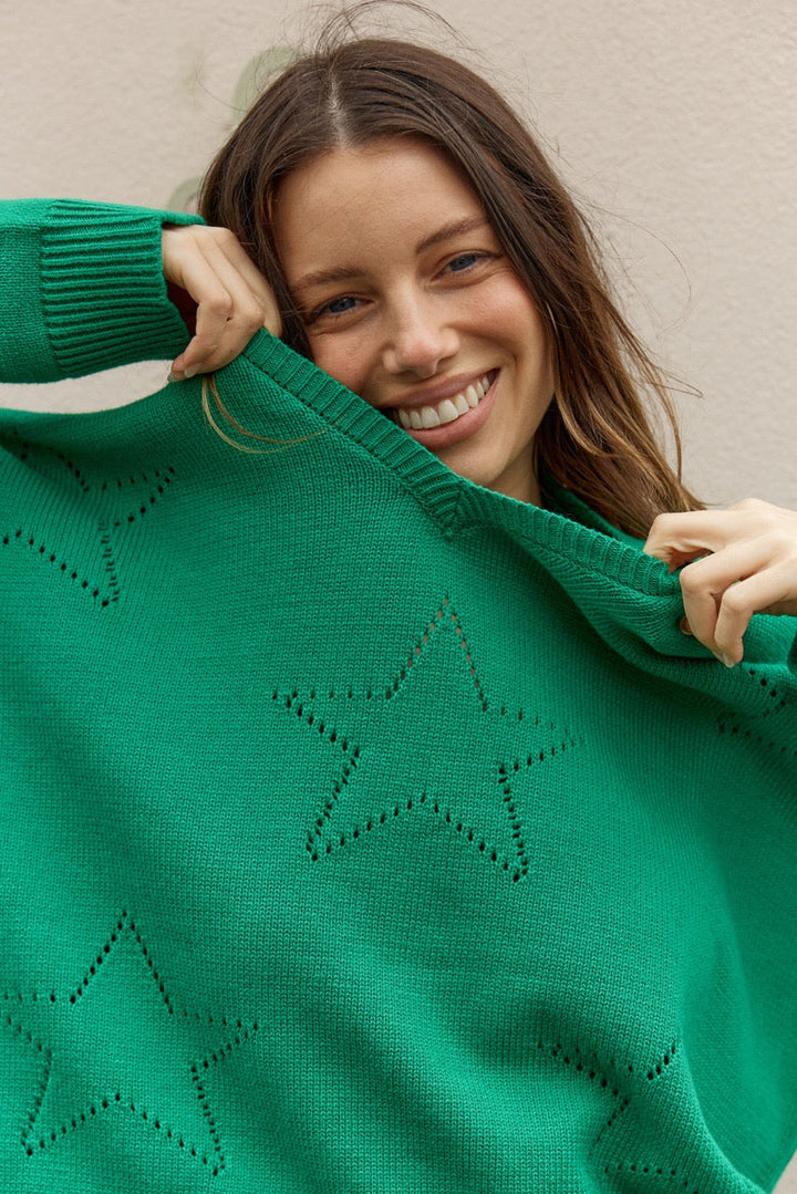 Betty Basics Selene Star Sweater Green