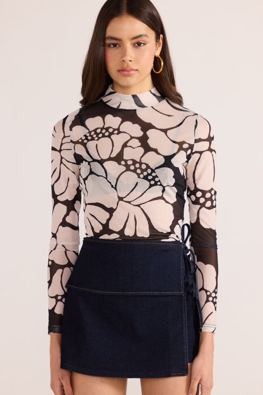 Minkpink Persephone Mesh Skivvy Top Black - Floral