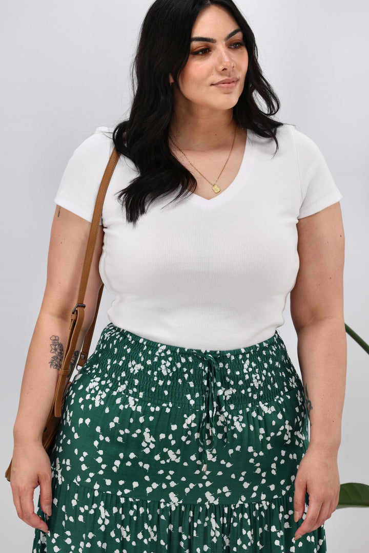 New U Collection Green White Print Maxi Skirt