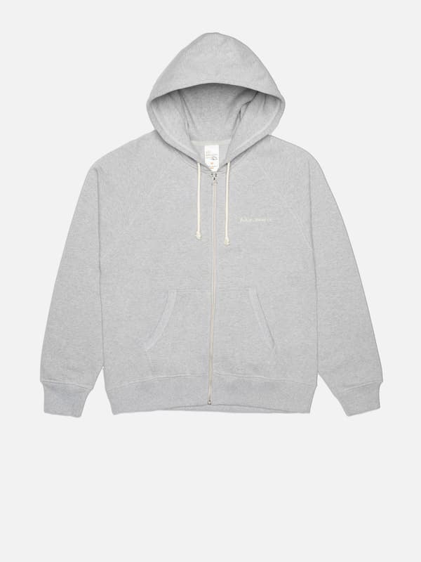Nudie Gunde Logo Zip Hoodie Grey Melange