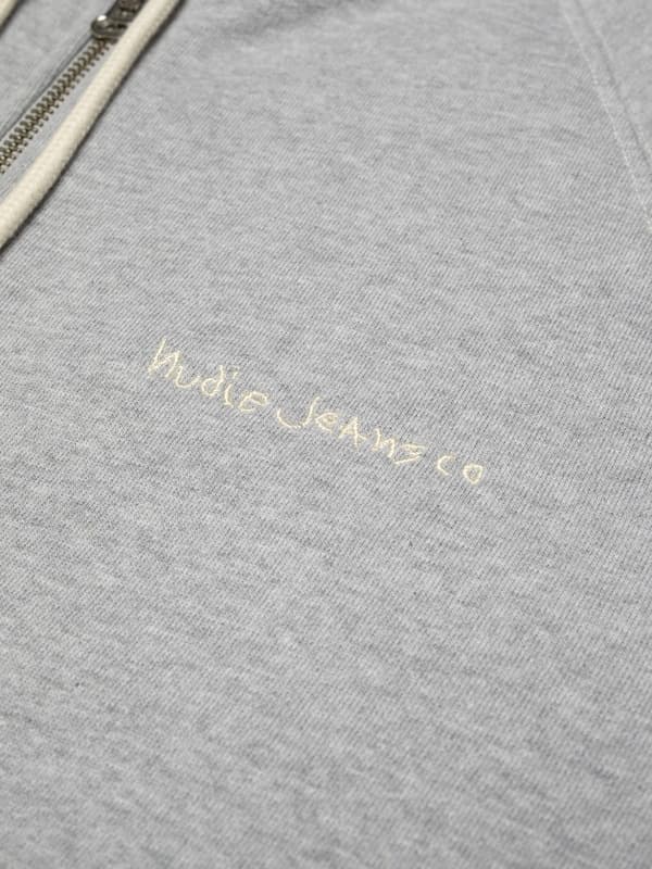Nudie Gunde Logo Zip Hoodie Grey Melange