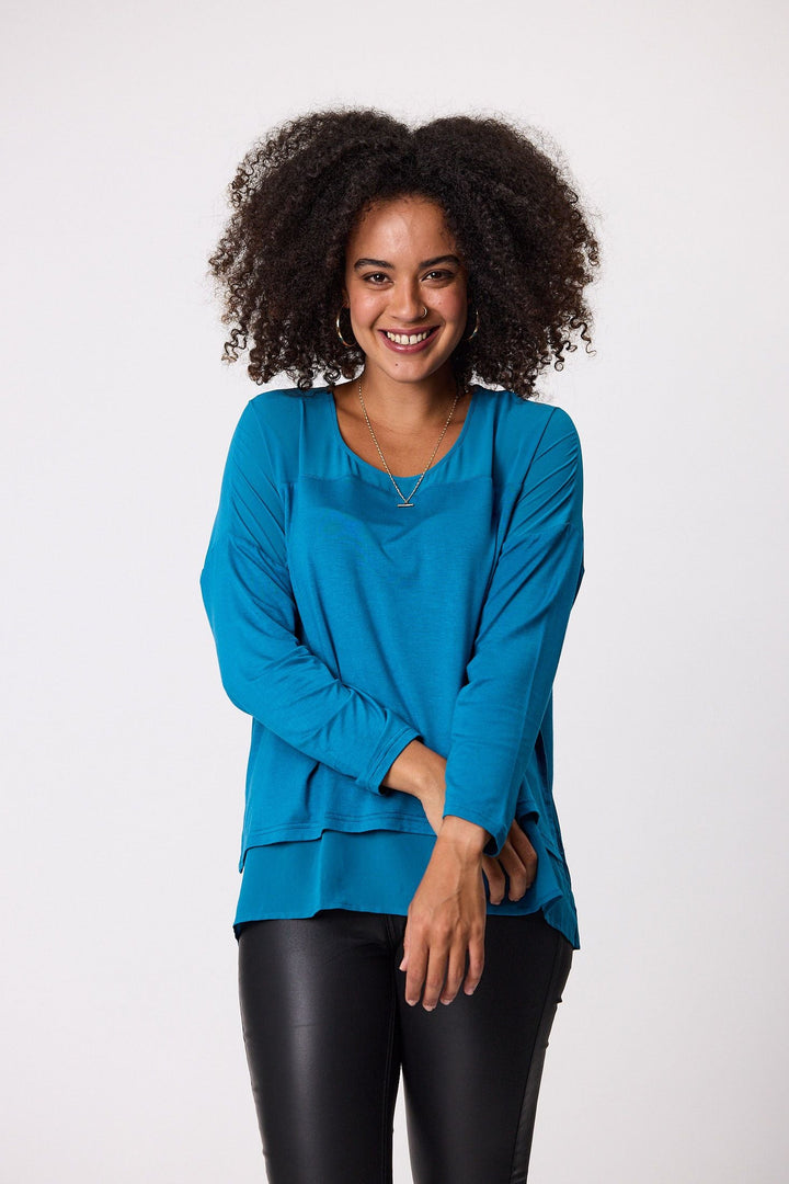 Label Remy Long Sleeve Overlay Top Teal