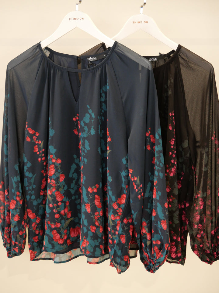 Gloss by Orla Top Foxglove Print Petrol