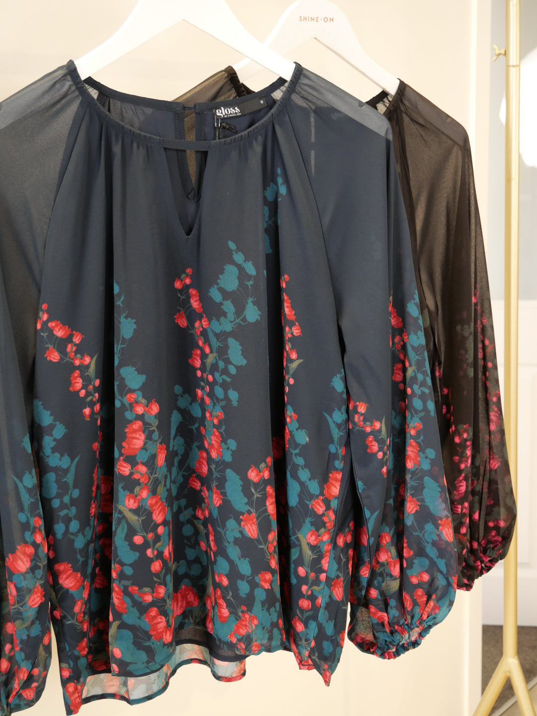 Gloss by Orla Top Foxglove Print Petrol