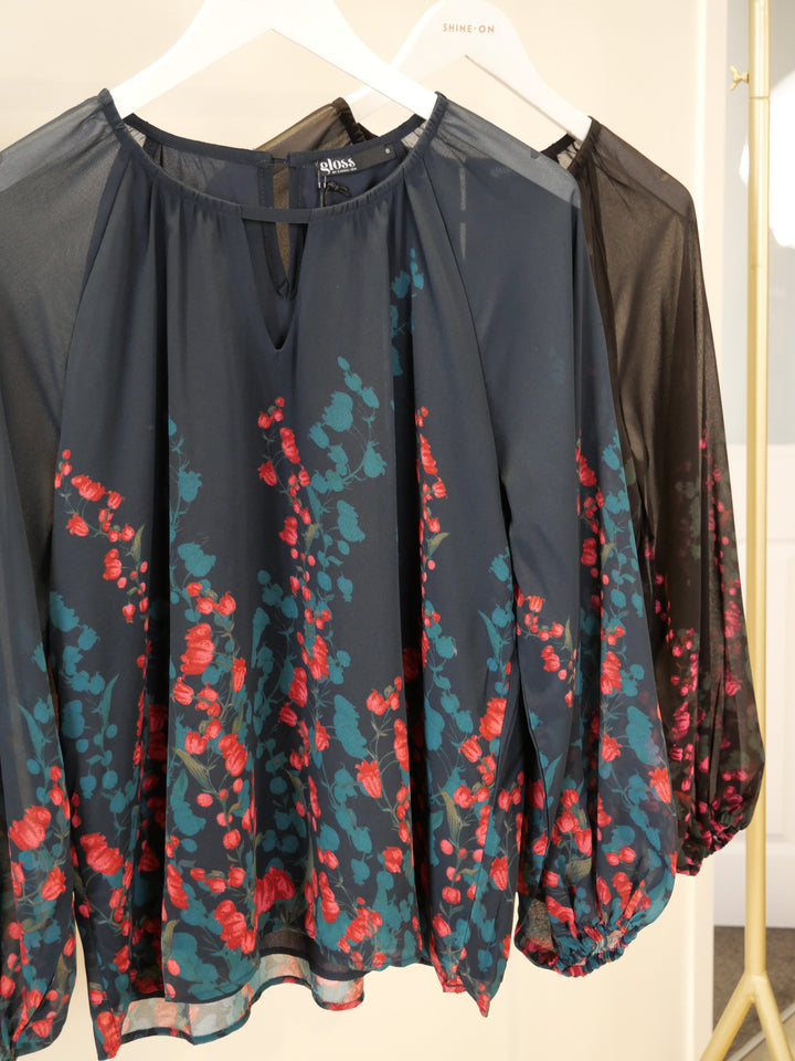 Gloss by Orla Top Foxglove Print Petrol
