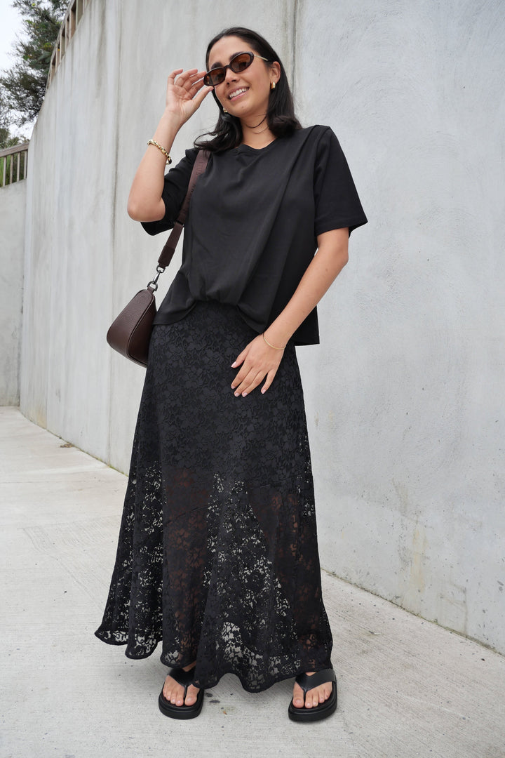 Ayva Opel Lace Maxi Skirt Black