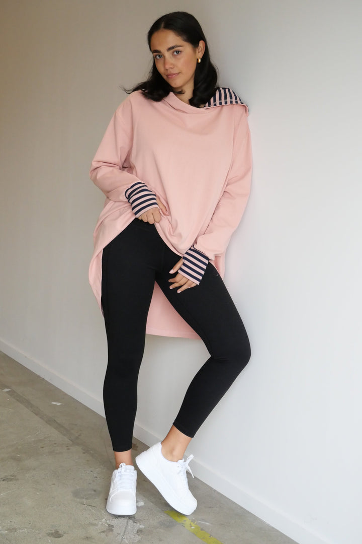 Label Discovery Hoodie Pink with Stripe Contrast