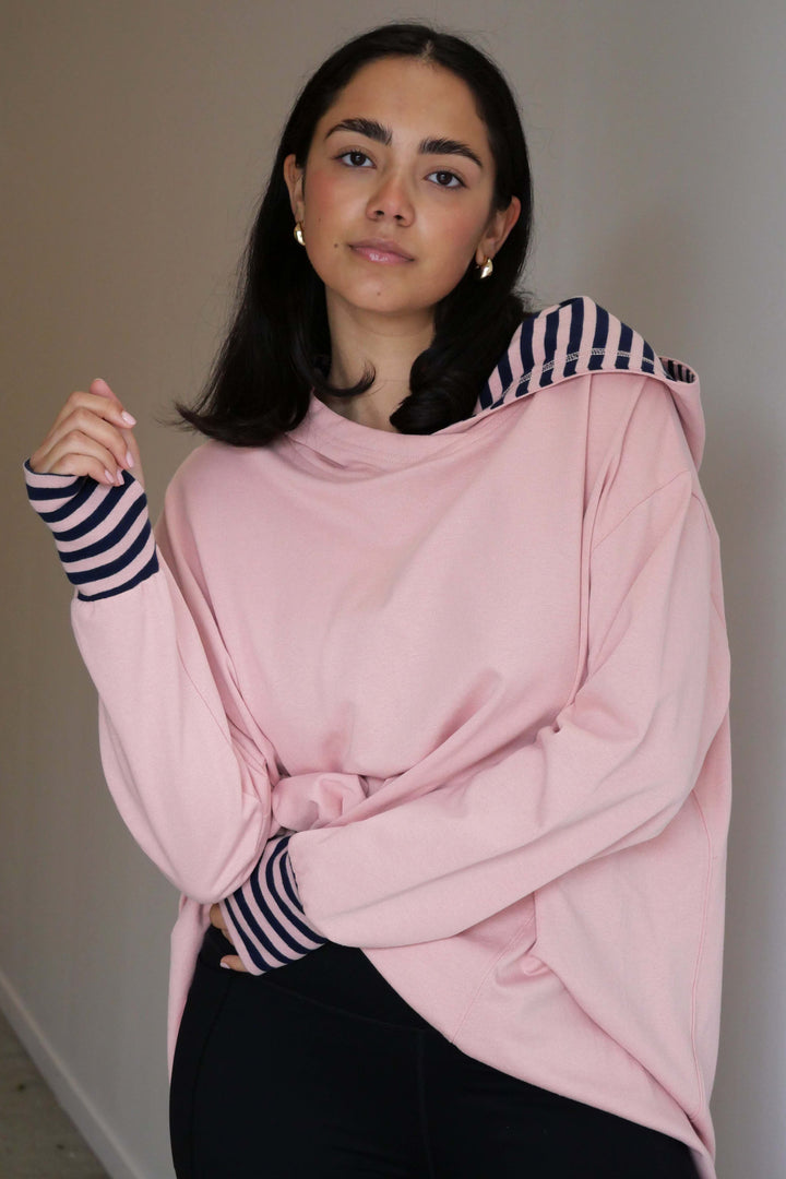 Label Discovery Hoodie Pink with Stripe Contrast