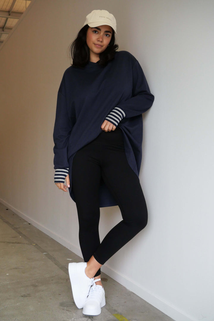 Label Discovery Hoodie Midnight with Stripe Contrast