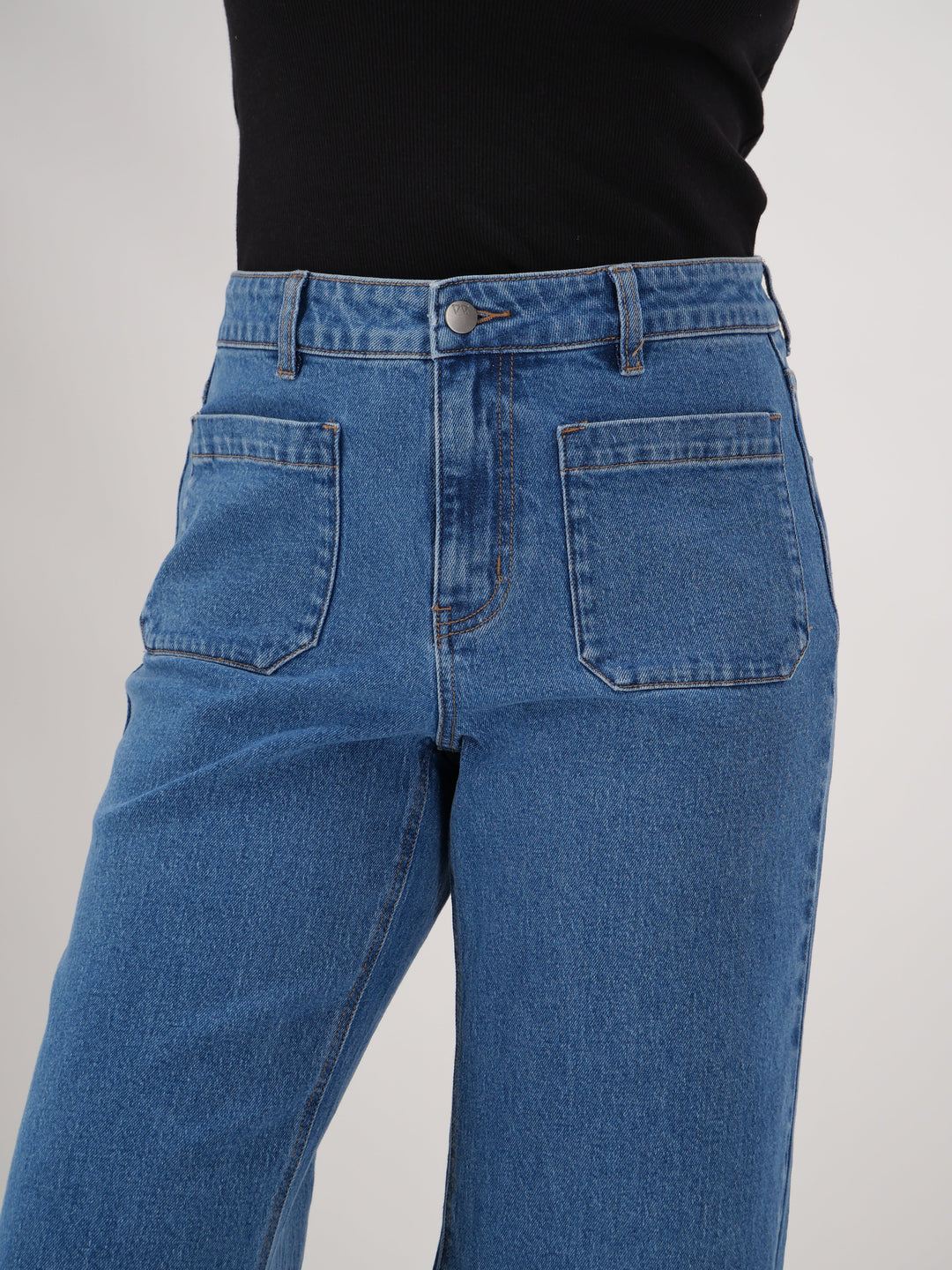 Label Kazniah Patch Pocket Wide Leg Jean Washed Blue