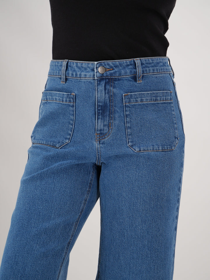 Label Kazniah Patch Pocket Wide Leg Jean Washed Blue