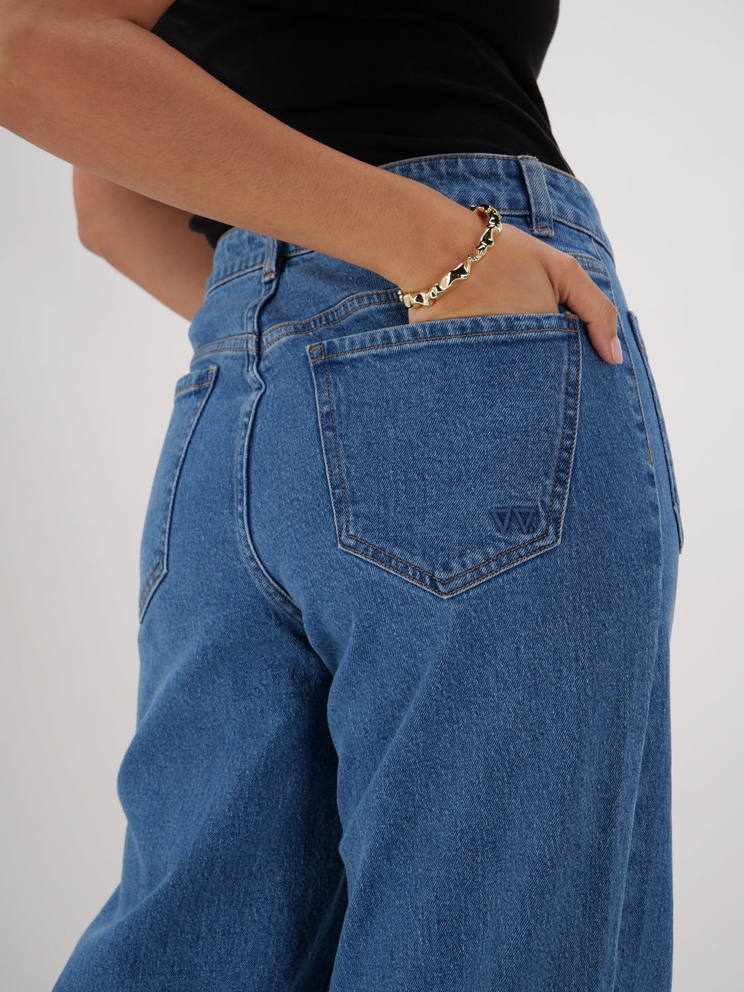 Label Kazniah Patch Pocket Wide Leg Jean Washed Blue