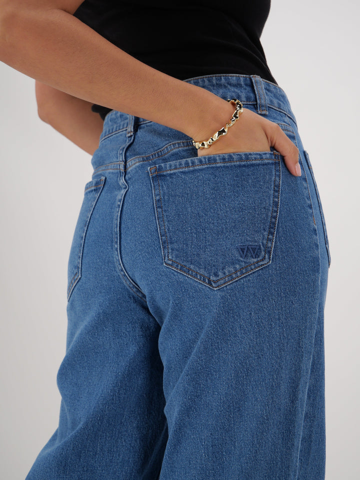 Label Kazniah Patch Pocket Wide Leg Jean Washed Blue