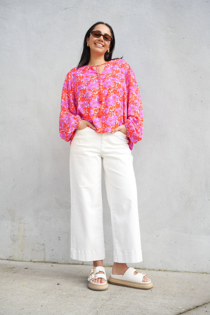 Sunday Boho Andrea Blouse Red Floral Print