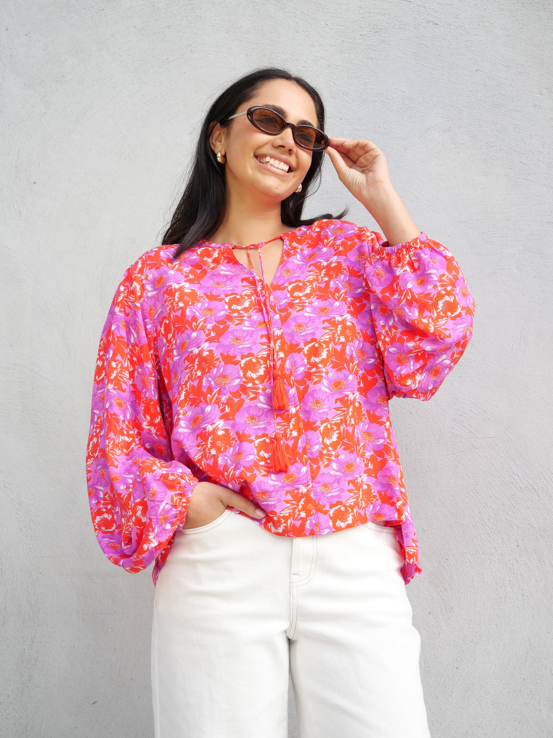Sunday Boho Andrea Blouse Red Floral Print