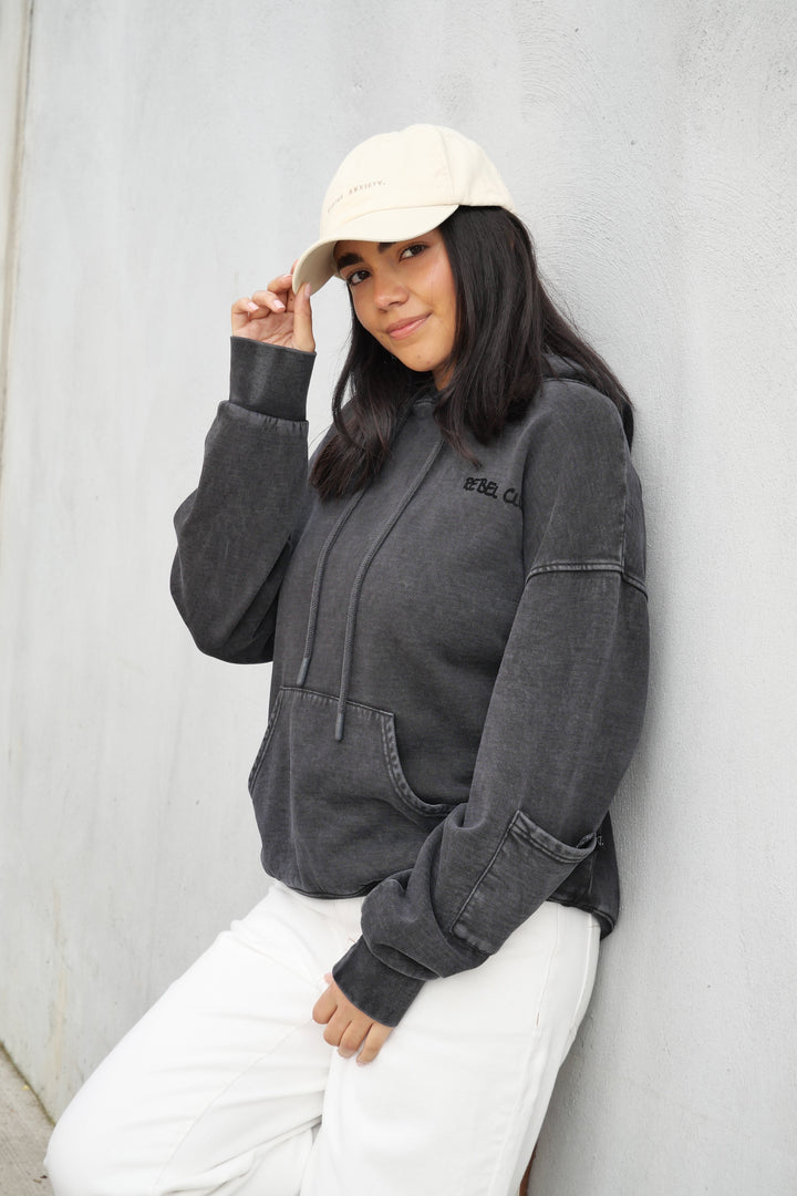 Rebel Club Flock Flower Hoodie Black Wash
