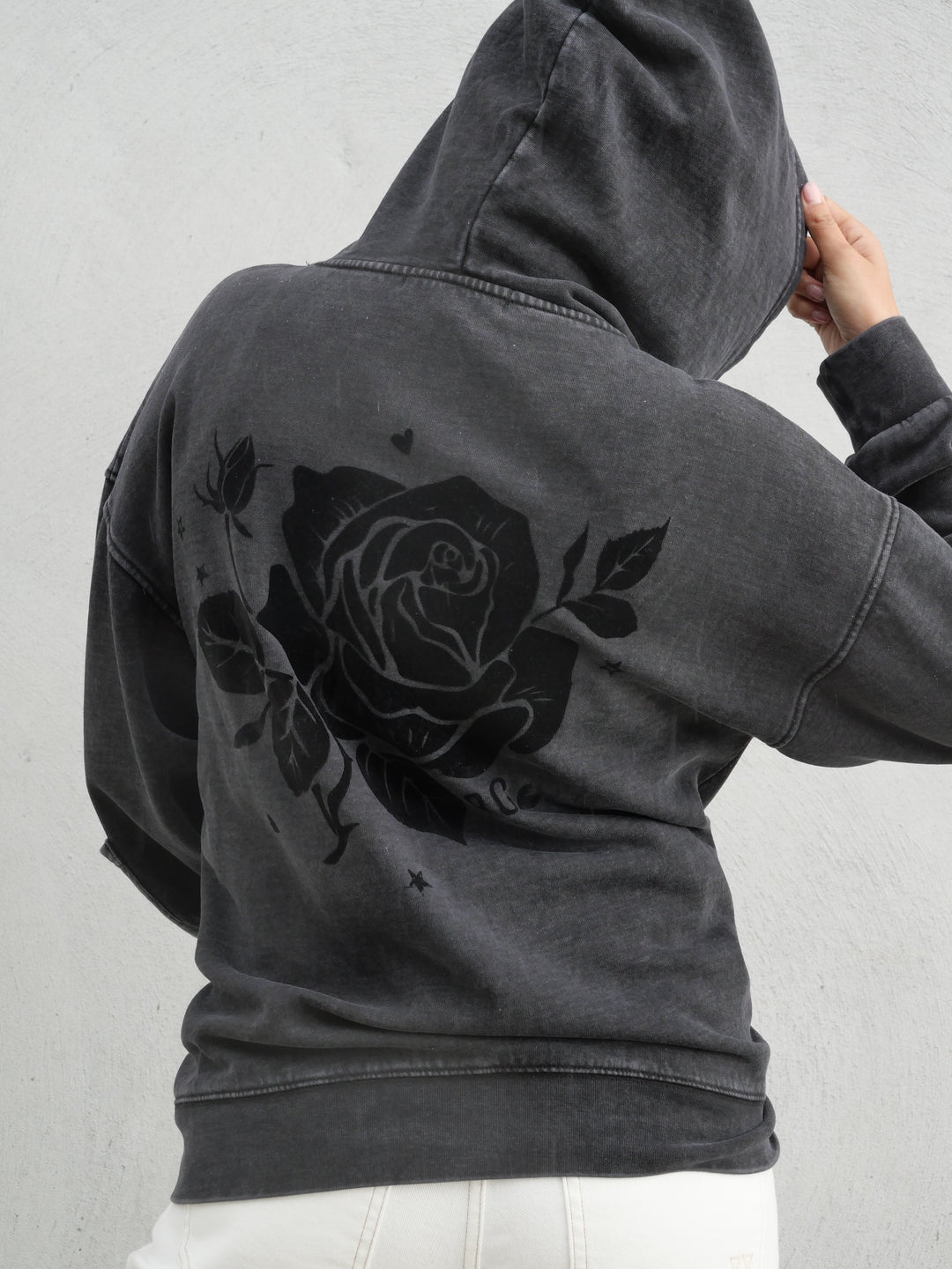 Rebel Club Flock Flower Hoodie Black Wash