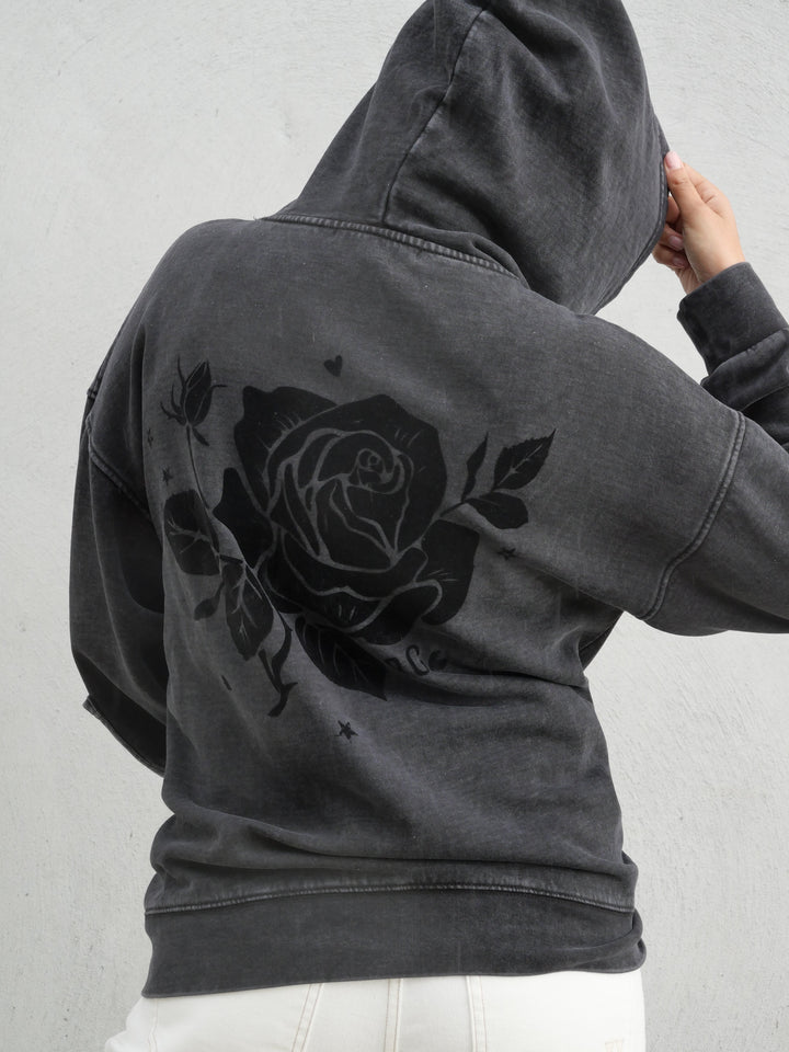 Rebel Club Flock Flower Hoodie Black Wash
