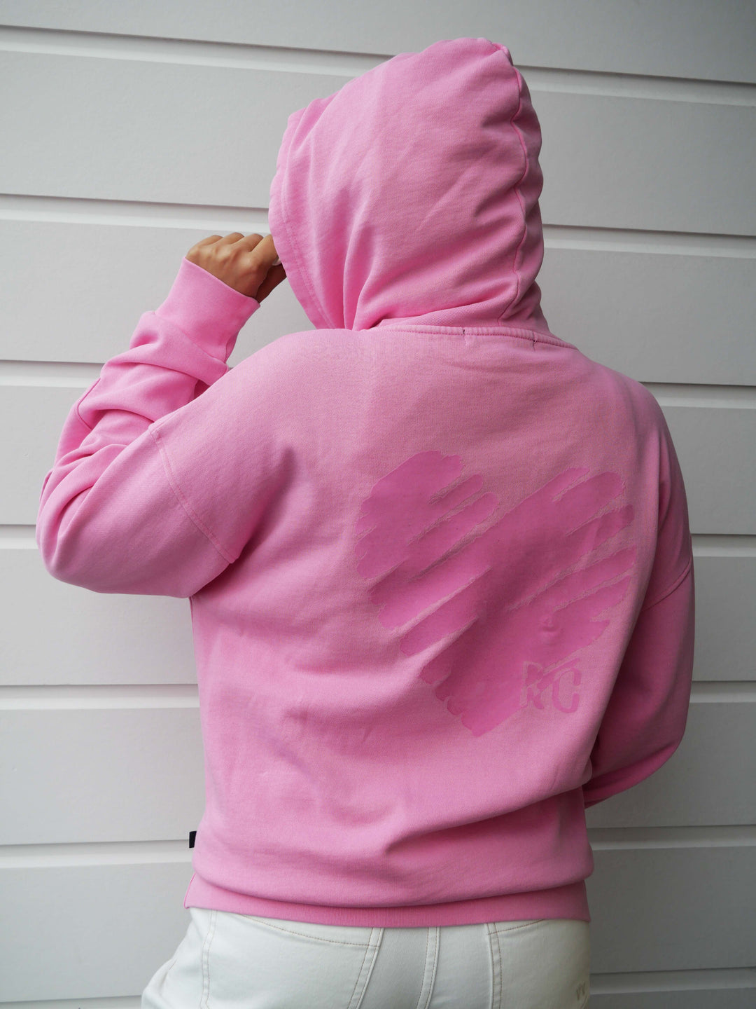 Rebel Club Flock Scribble Heart Hoodie Pink Wash