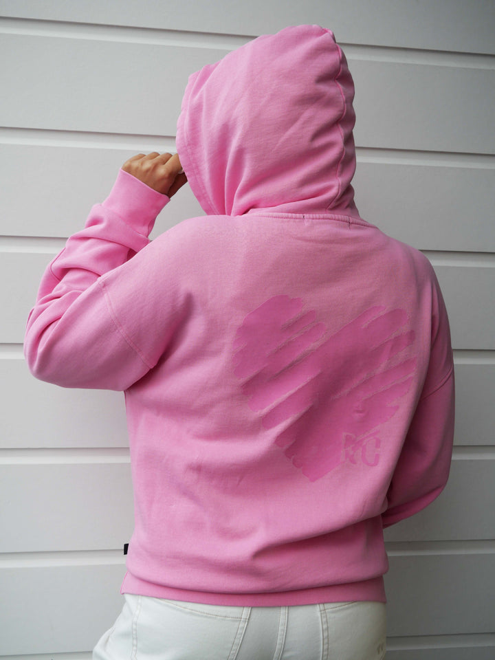 Rebel Club Flock Scribble Heart Hoodie Pink Wash