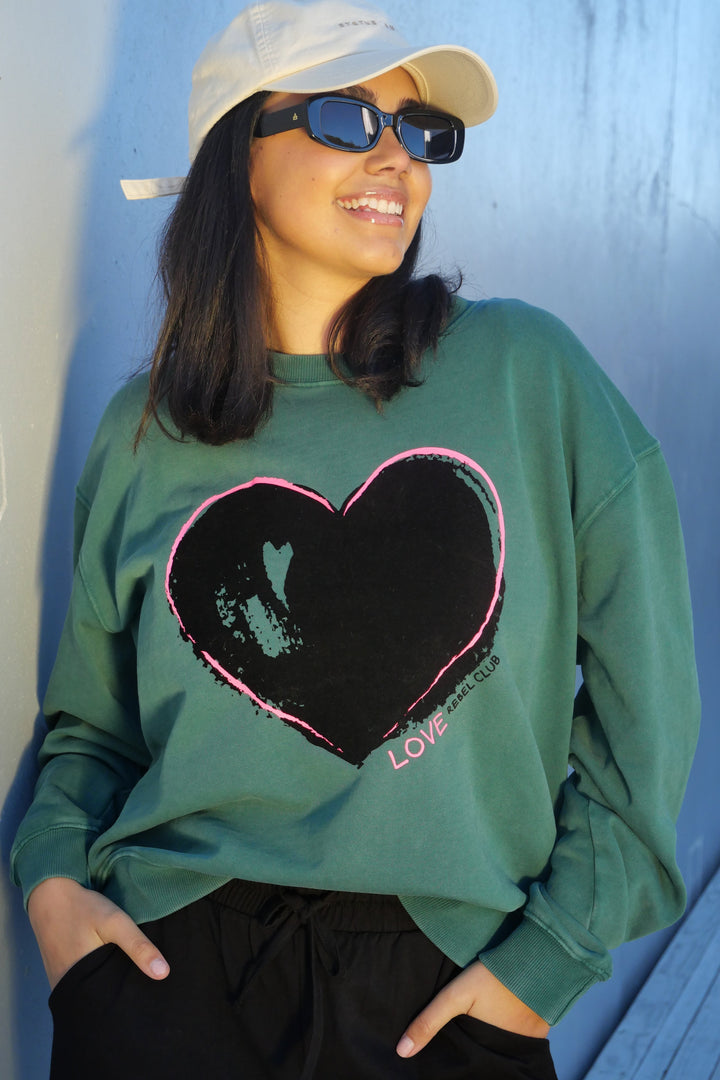 Rebel Club Heart Crush Crew Washed Green
