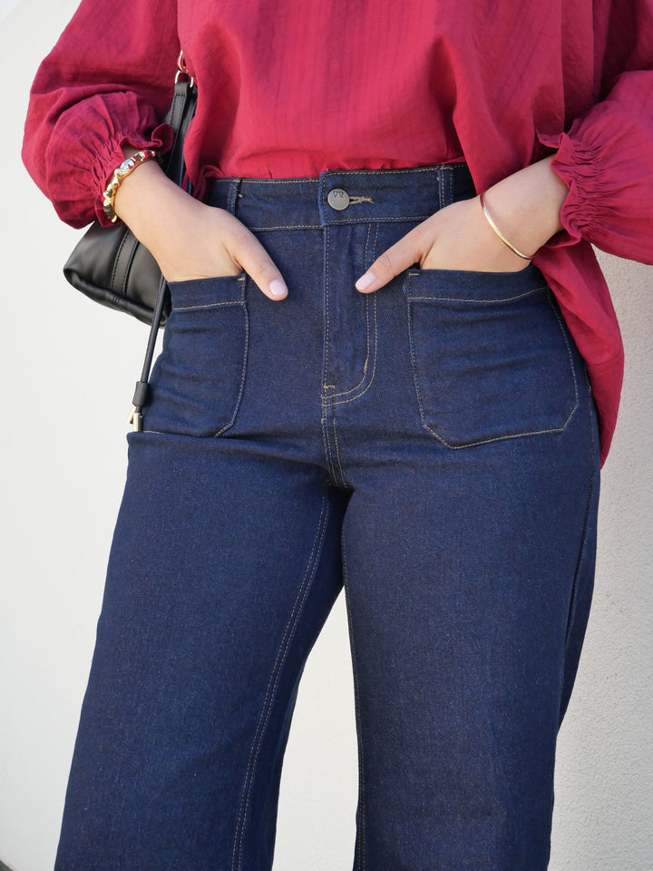 Label Kazniah Patch Pocket Wide Leg Jean Dark Indigo