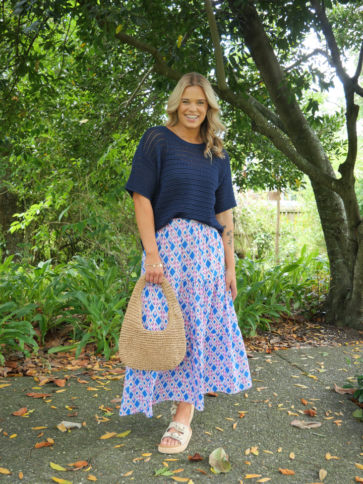 Label Sirocco Tiered Skirt Geo Print