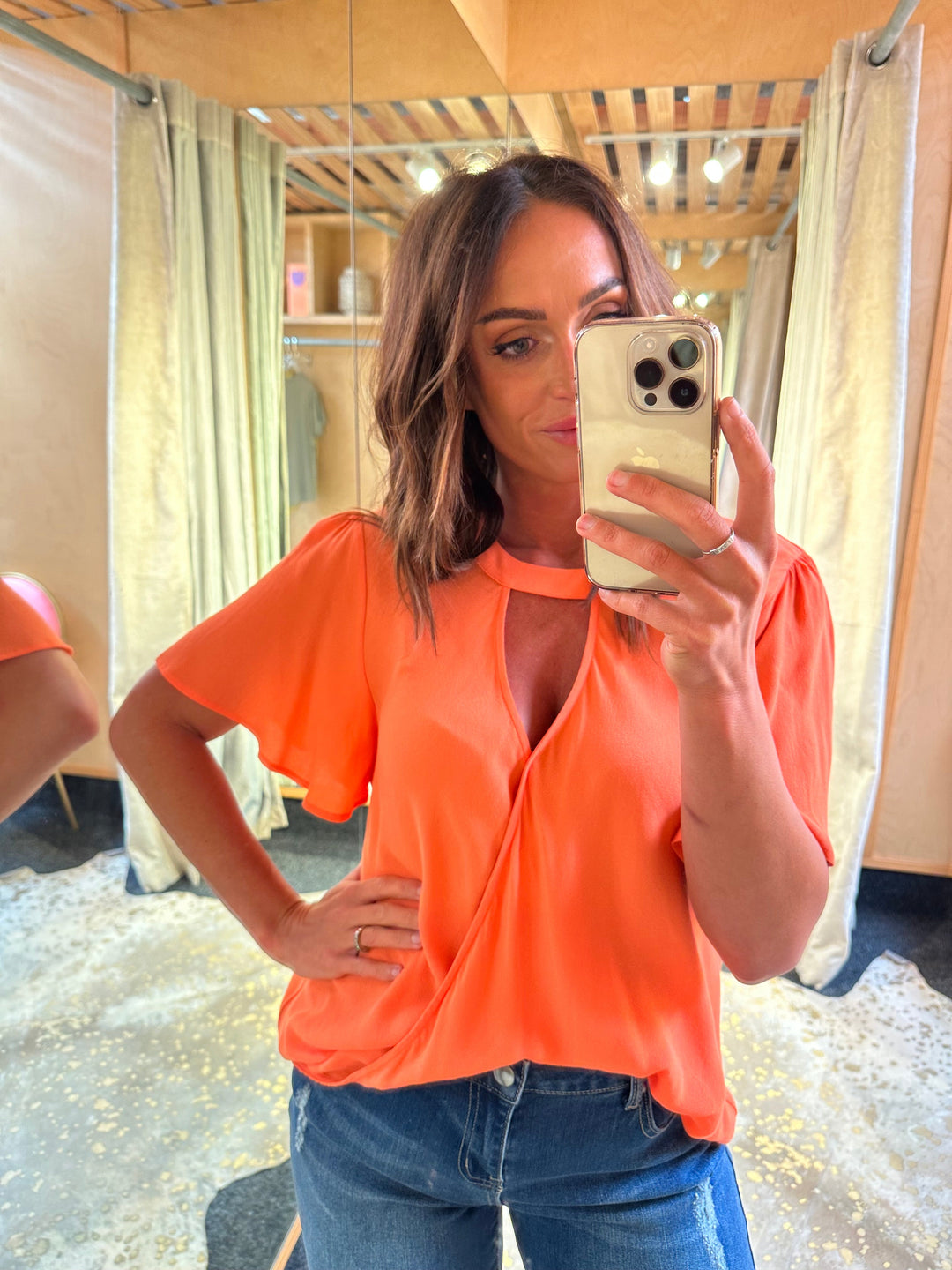 Gloss by Maria Crossover Front High Neck Blouse Tomato