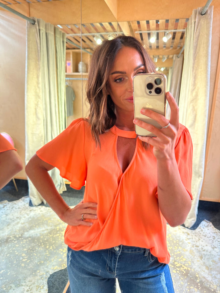 Gloss by Maria Crossover Front High Neck Blouse Tomato
