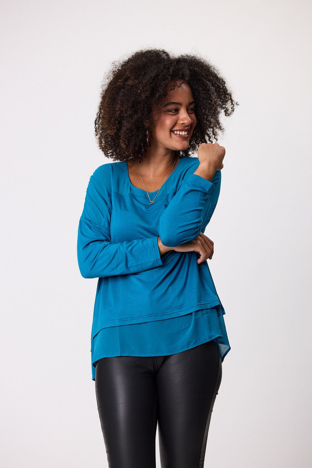 Label Remy Long Sleeve Overlay Top Teal