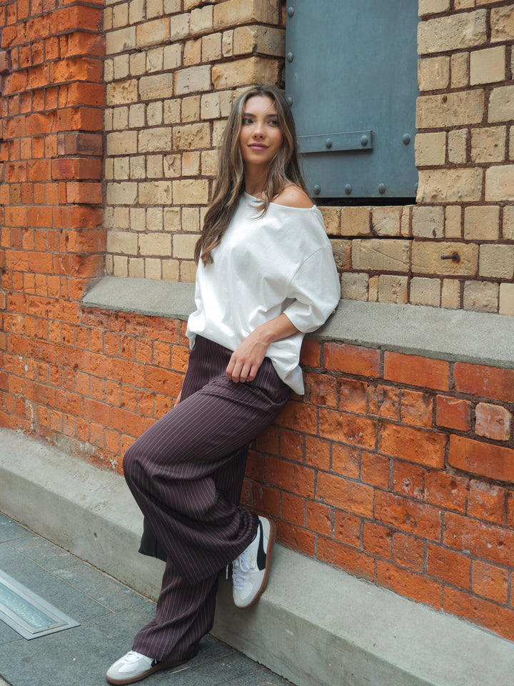 Silent Theory Eden Pinstripe Pant Chocolate