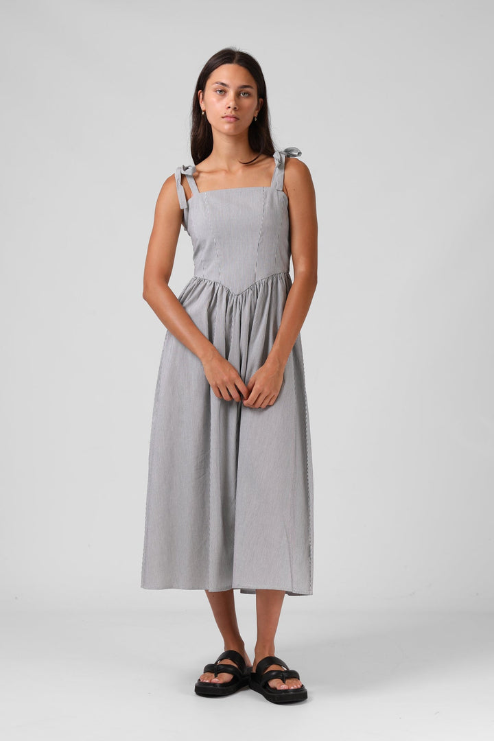 RPM Sofia Midi Dress Black White Pinstripe