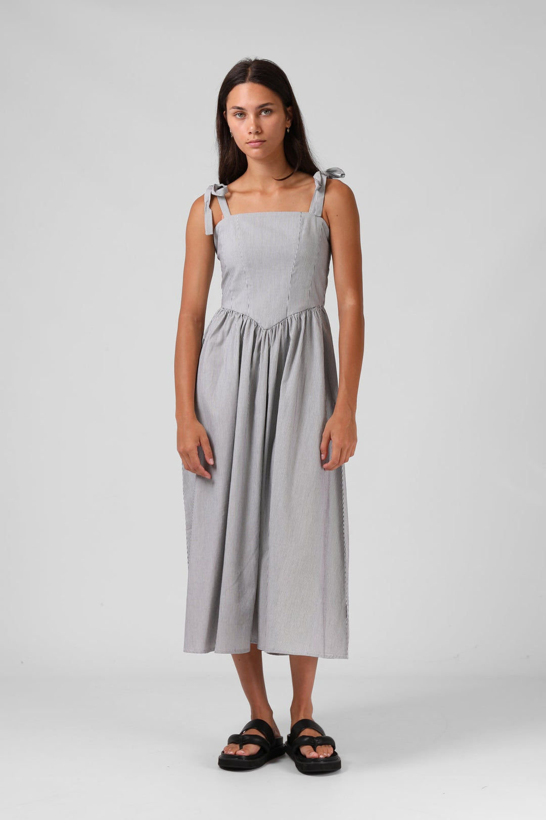 RPM Sofia Midi Dress Black White Pinstripe