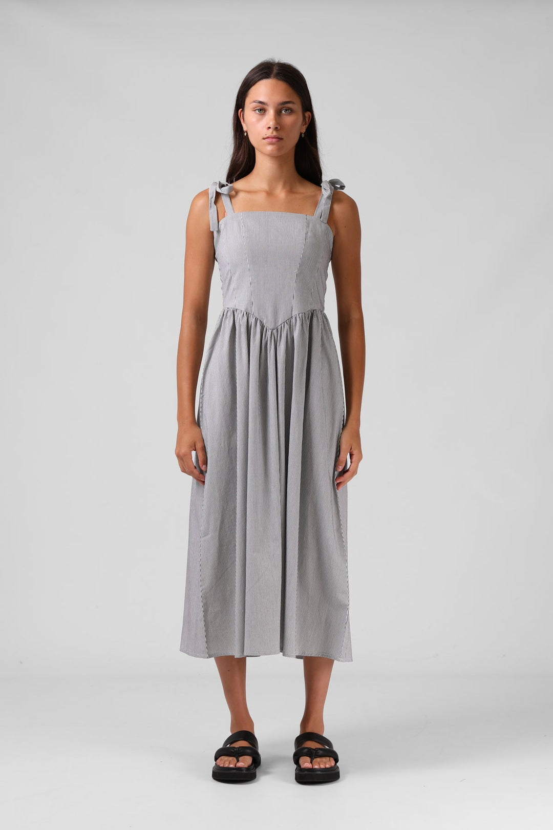 RPM Sofia Midi Dress Black White Pinstripe